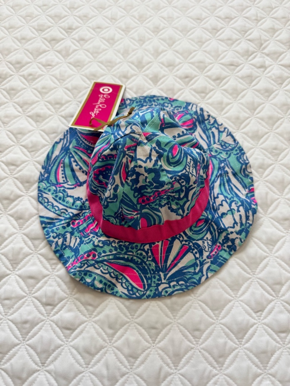 NWT Lilly Pulitzer for Target My Fans Pink Blue Aqua Sun Bucket Hat 12-24M